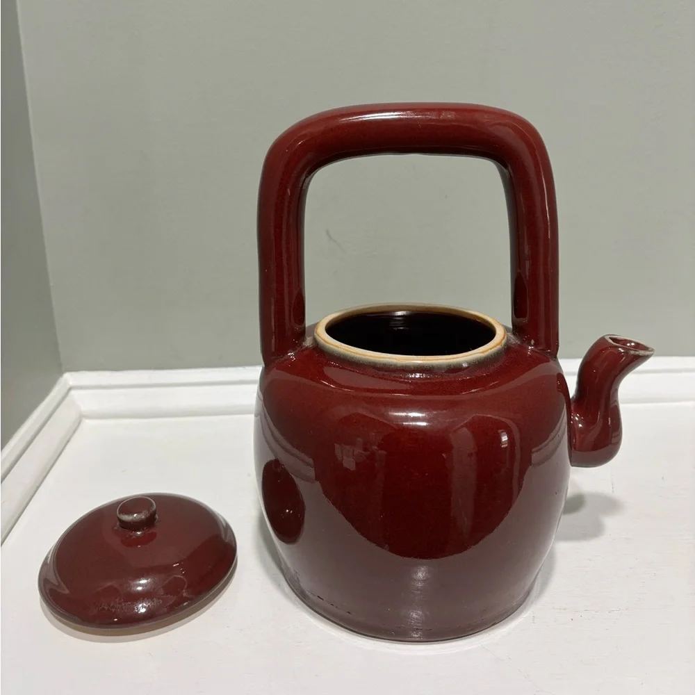 Vintage Artland Ceramic Stoneware Dk Red Tea Kettle Teapot w/ Top